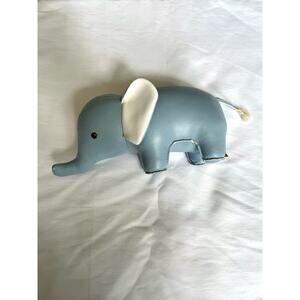 Zuny Faux Leather Blue/White Elephant Child's Room Doorstop Rare, Hard-To-Find!